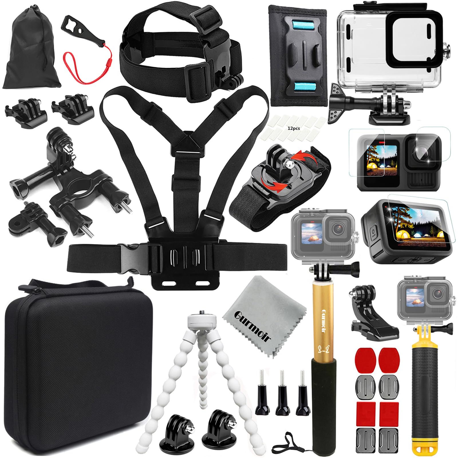 Gurmoir Accessories Kit for Gopro Hero 13 12 11 10 9 Camera, Accessories Kit with Waterproof Case Backpack Belt Bicycle Handlebar Mount Package for Gopro 13 12 11 10 9 Camera (DT16) - Image 1