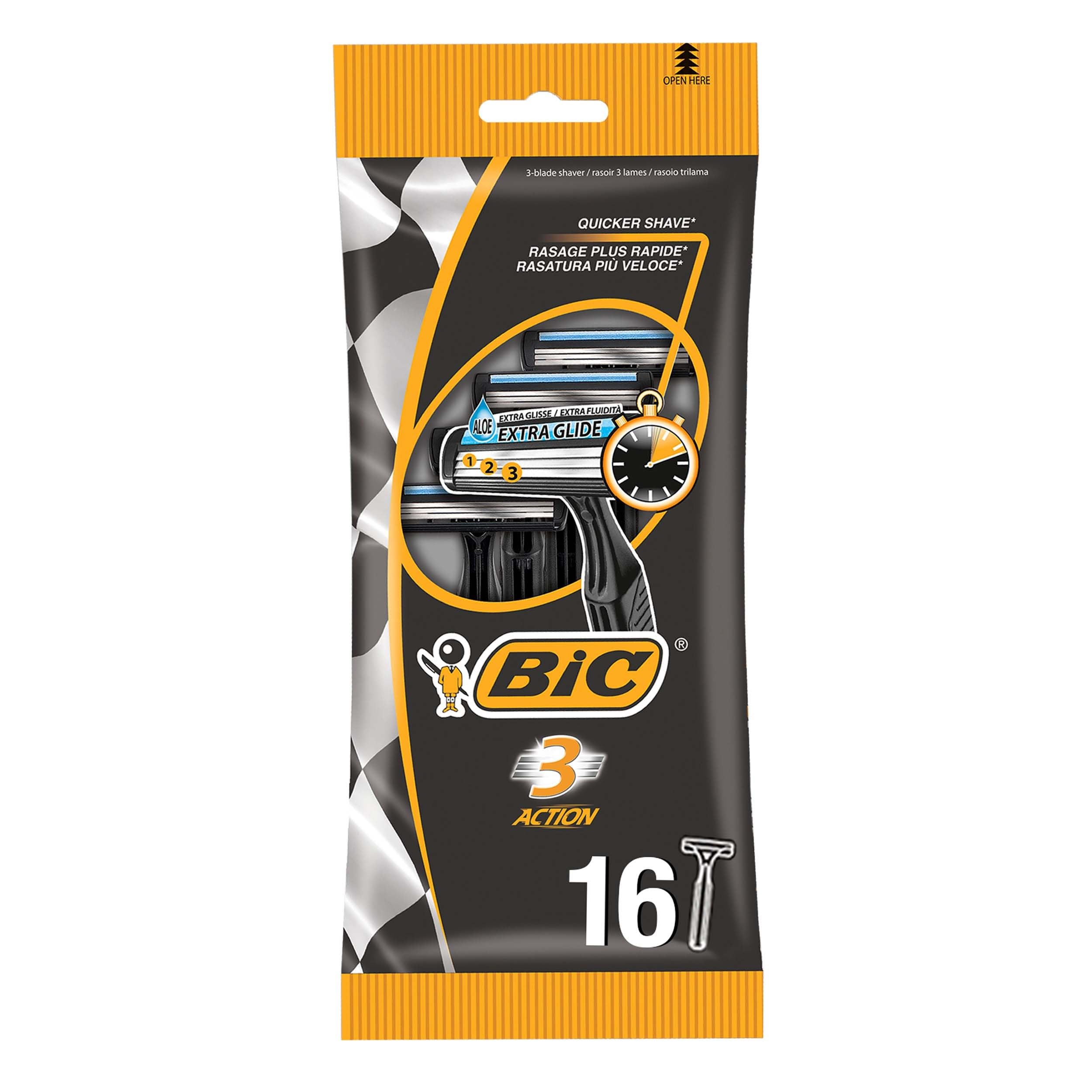 BIC 3 Action - 16 Disposable Razors for Men with 3 Blades with Lubricating Strip for Precise and Comfortable Shave - 4 Packs of 4 Razors - Image 1