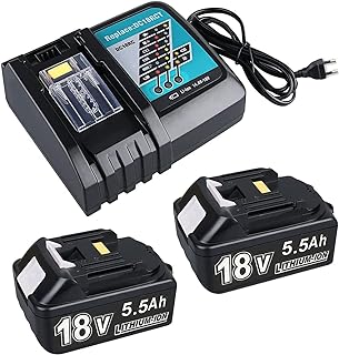 Batterie de Rechange pour Makita 18V avec Chargeur DC18RC Compatible avec BL1860 BL1860B BL1850 BL1850B BL1840 BL1830 BL1820 LXT400 DC18RA DC18RC (2X 5.5Ah Batteries + 1x Chargeur) - Image 1