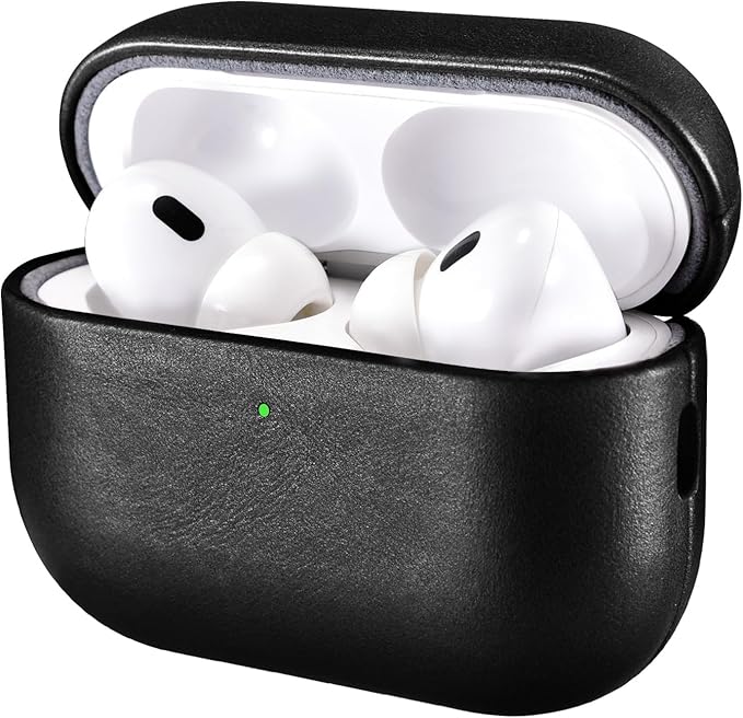 Leather Case for AirPods Pro 3 2025, ICARER Leather Shock-Resistant Premium Case Cover for Apple AirPods Pro 3 2025 Headset Charging (LED Visible) Support Wireless Charger - Black - Image 1