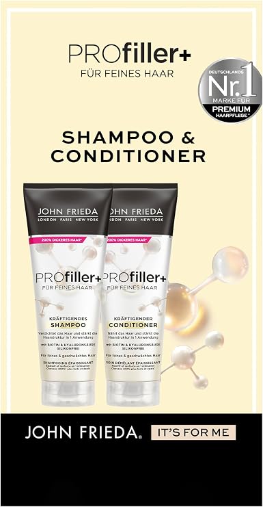 John Frieda Profiller+ Kit - Shampoo, 250 ml & Conditioner, 250 ml - Hair Type: Fine - Densifies and Nourishes Hair - With Biotin and Hyaluronic Acid - Image 1