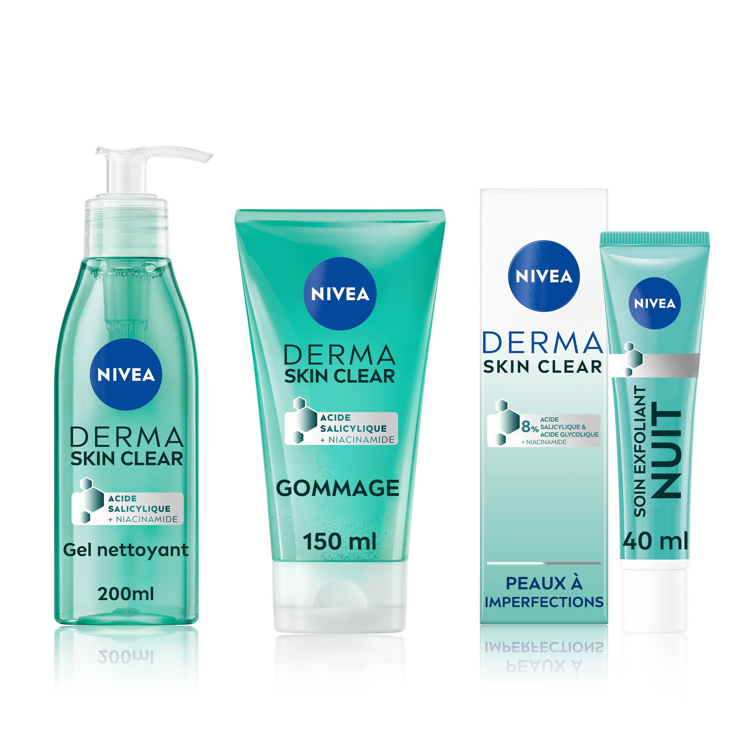 Routine Anti-Imperfection NIVEA Derma Skin Clear: Cleansing Gel, Scrub, Daily Exfoliating Care Night - Image 1