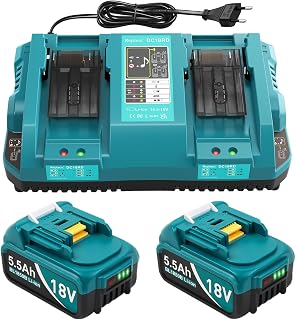 Chargeur DC18RD et 2 Batteries de Rechange 5,5 Ah pour Batteries Makita 18 V, Compatible avec BL1815, BL1830, BL1840, BL1850, BL1860, BL1890, BL1415, BL1430, BL1440 - Image 1