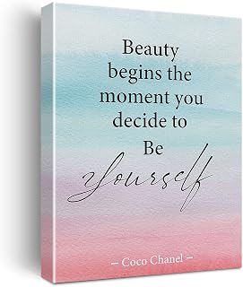 Art mural inspirant Citation de Coco Chanel La beauté commence le moment que vous décidez d'être vous-même - Impression sur toile pour décoration murale de la maison, du salon - 30,5 x 38,1 cm - Image 1