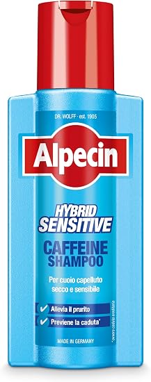 Alpecin Hybrid Coffein Shampoo, 1 x 250 ml - Suitable for sensitive or itchy scalp, it is the caffeine shampoo that prevents hair loss. - Image 1