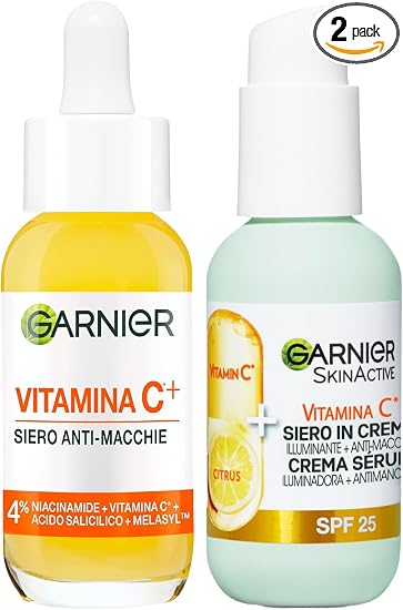 Garnier Vitamin C+ Anti-Blemish Face Serum with Niacinamide Salicylic Acid Melasyl Antioxidant 30 ml + Illuminating Face Serum Anti-Blemish SPF 25 50 ml - 2 Products - Image 1