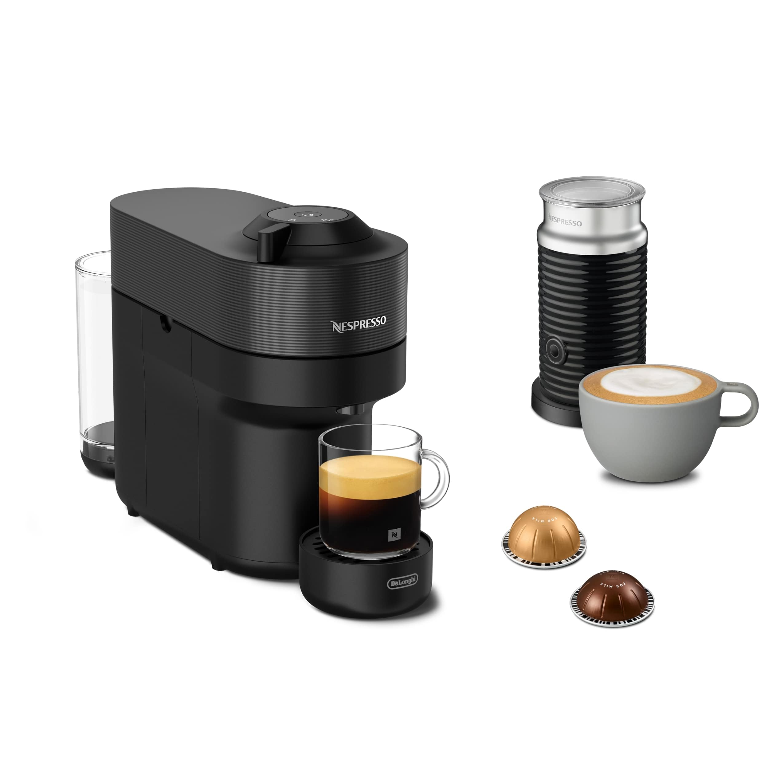 De'Longhi Nespresso Vertuo Pop ENV90.BAE, Coffee Capsule Machine with Milk Frother, Coffee Pod Machine for One Cup, 4 Cup Sizes, Centrifusion Technology, Welcome Kit Included, Black - Image 1