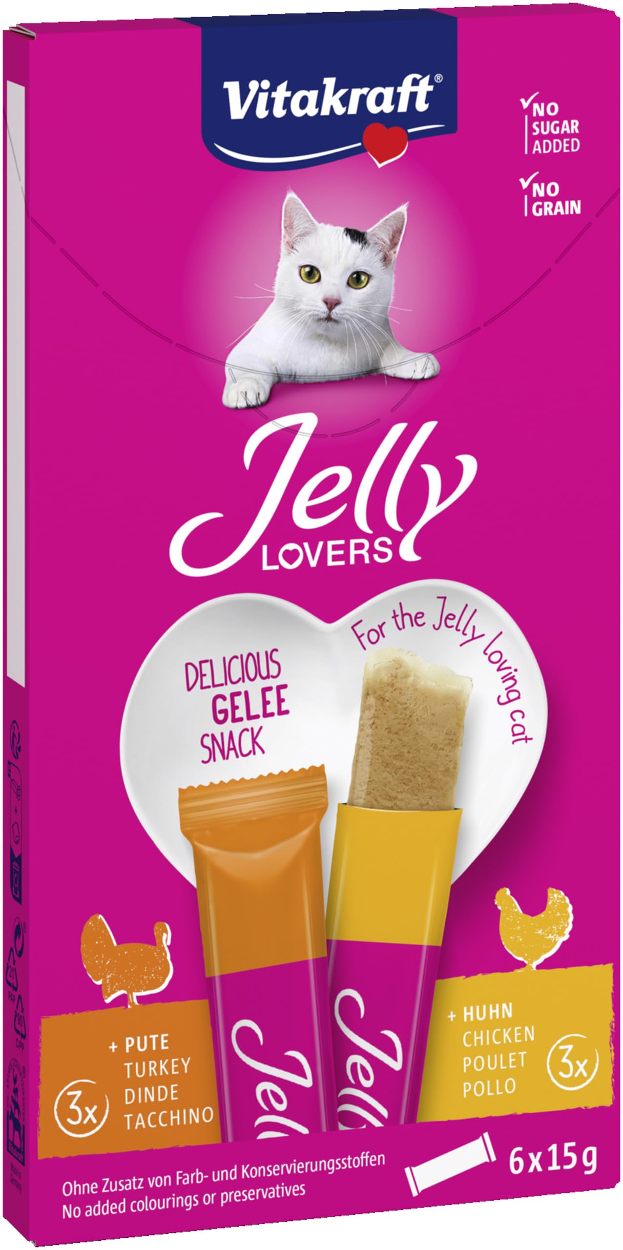 Vitakraft Jelly Lovers, Cat Treats, Chicken Turkey Gummy Snack, Individual Sticks, No Sugar Added (1 Pack 6x 15g) - Image 1