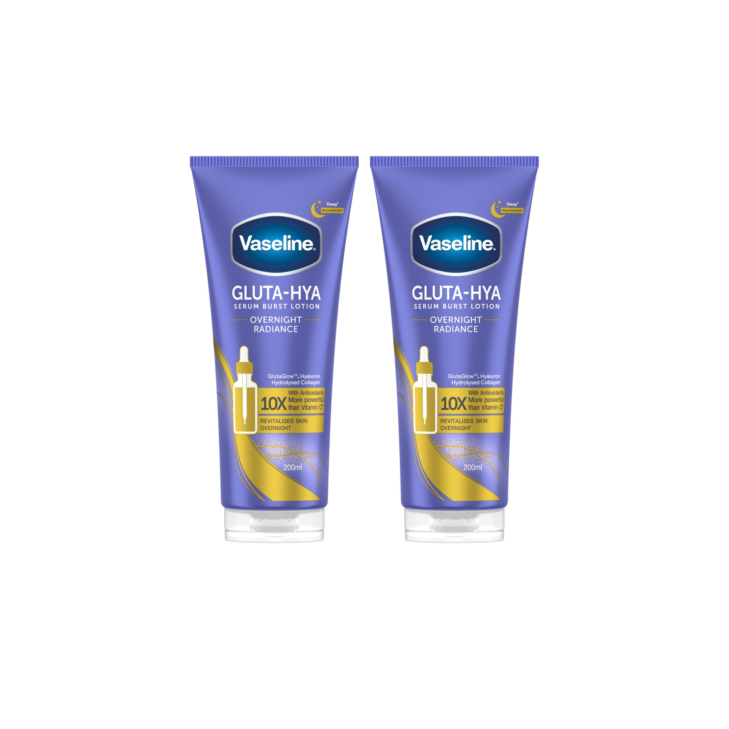 Vaseline Gluta-Hya Overnight Radiance Serum Burst Lotion - Hydrating Body Lotion with Hyaluronic Acid and Glutathione - Antioxidant Care for Smooth and Supple Skin - 2×200ml - Image 1