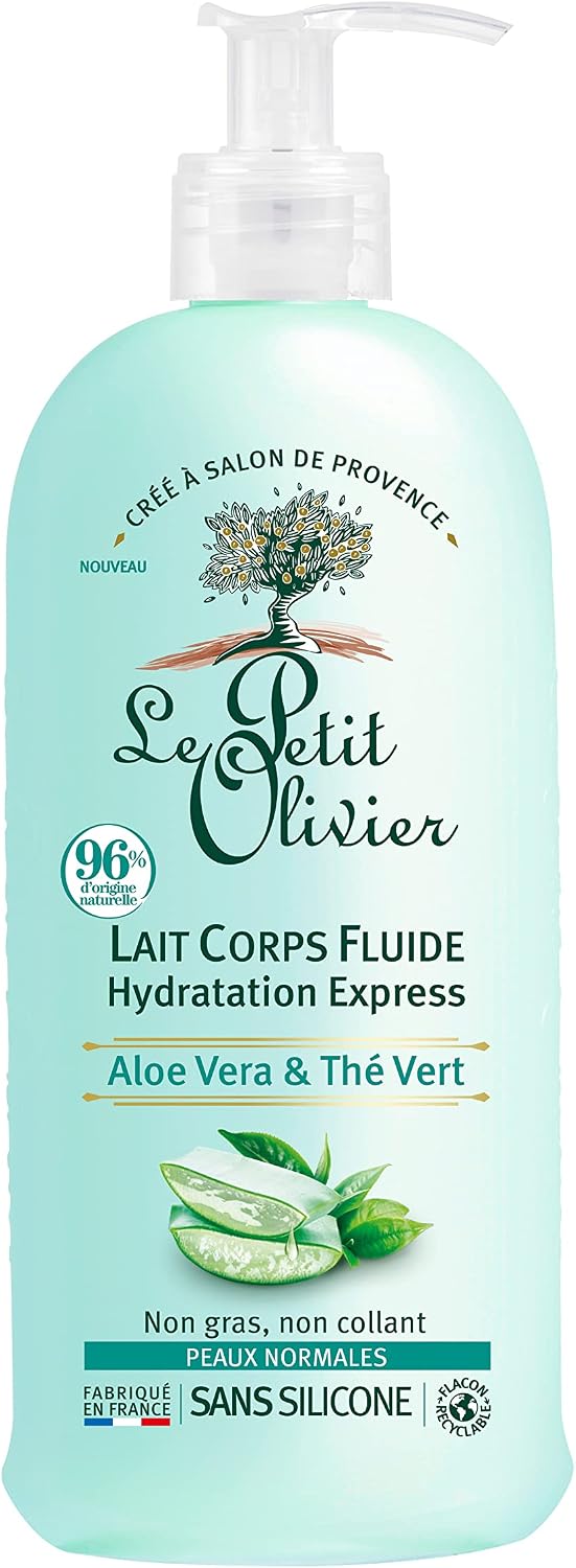 LE PETIT OLIVIER - Express Hydration Fluid Body Lotion - Aloe Vera & Green Tea - Moisturizes & Refreshes - Normal Skin - 97% Natural Origin - Silicone Free - Made in France - 250ml - Image 1