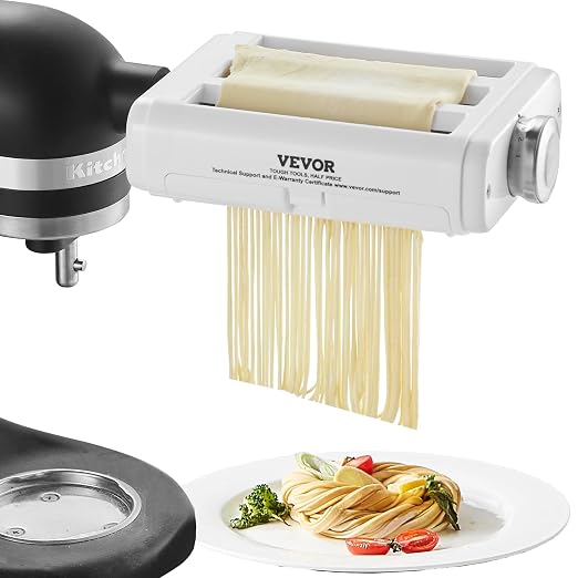 VEVOR Pasta Attachment for KitchenAid Stand Mixer, 3-IN-1 Stainless Steel Pasta Roller Cutter Set Including Pasta Sheet Roller, Spaghetti and Fettuccine Cutter, 8 Adjustable Thickness Knob Pasta Maker - Image 1