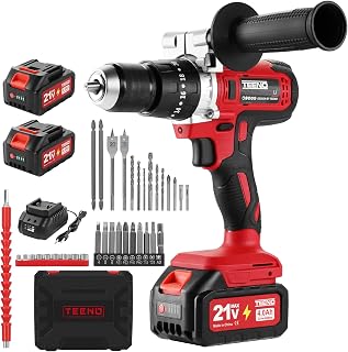 TEENO Perceuse Visseuse Sans Fil 21V Pour Batterie Makita 2 Batteries 4.0Ah, 90Nm Max Perceuse Percussion Sans Fil avec 39 Accessoires et Valise,20+3 RéGlages de Couple,13mm Mandrin,2 Vitesses,LED - Image 1