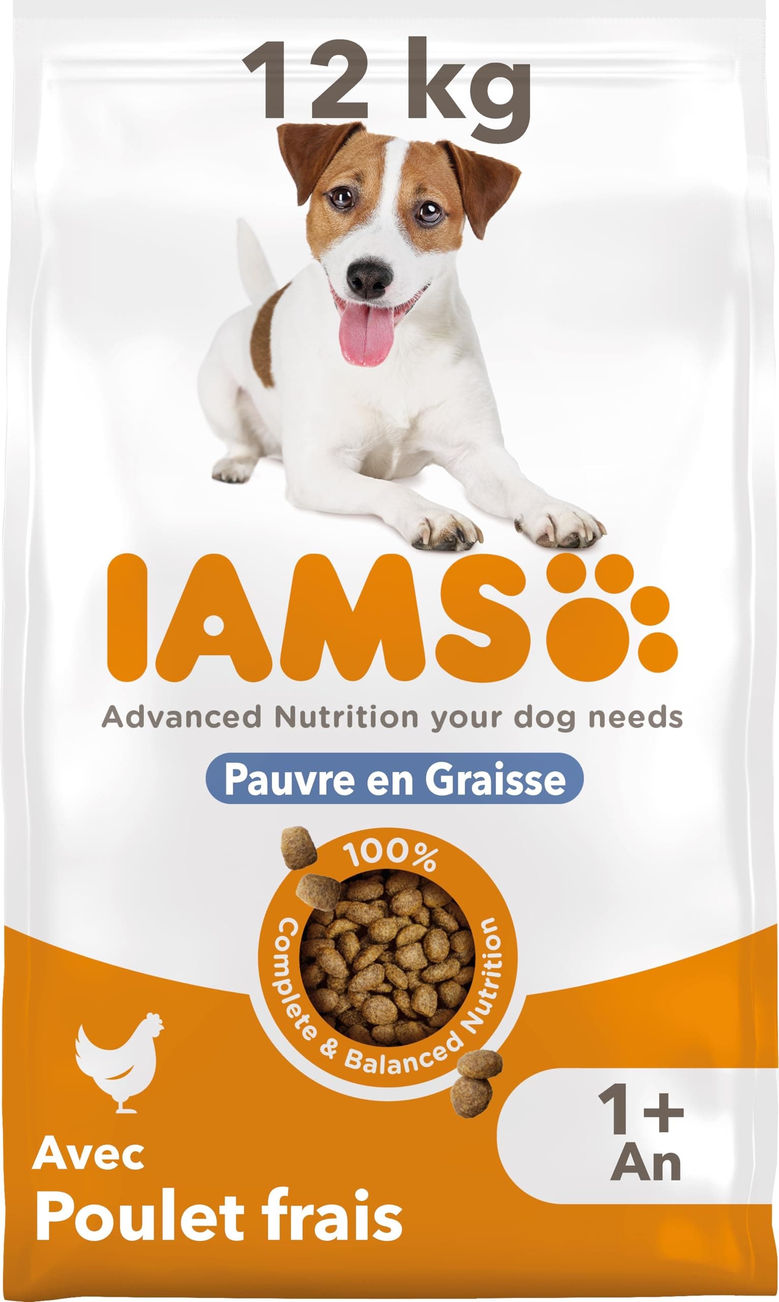 Iams Vitality Lightweight Dry Food for Adult Dogs Small and Medium Breed - Promotes Health and Vitality - Very Low In Fat - Fresh Chicken - Free: GMO, Colour, Artificial Flavour, Wheat - 12 kg