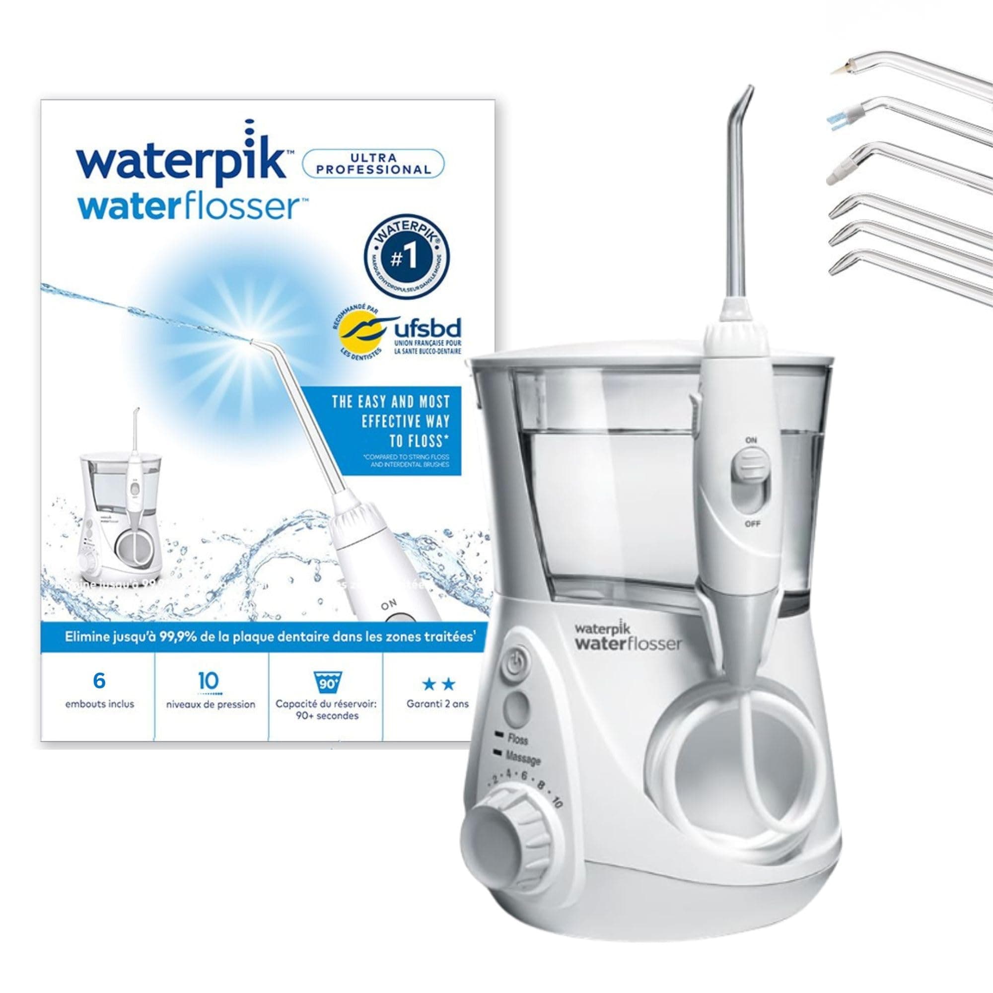 Waterpik – Ultra Professional Water Flosser, Dental Jet with 6 Tips and 10 Pressure Levels, Removes Plaque, White (WF-660EU)