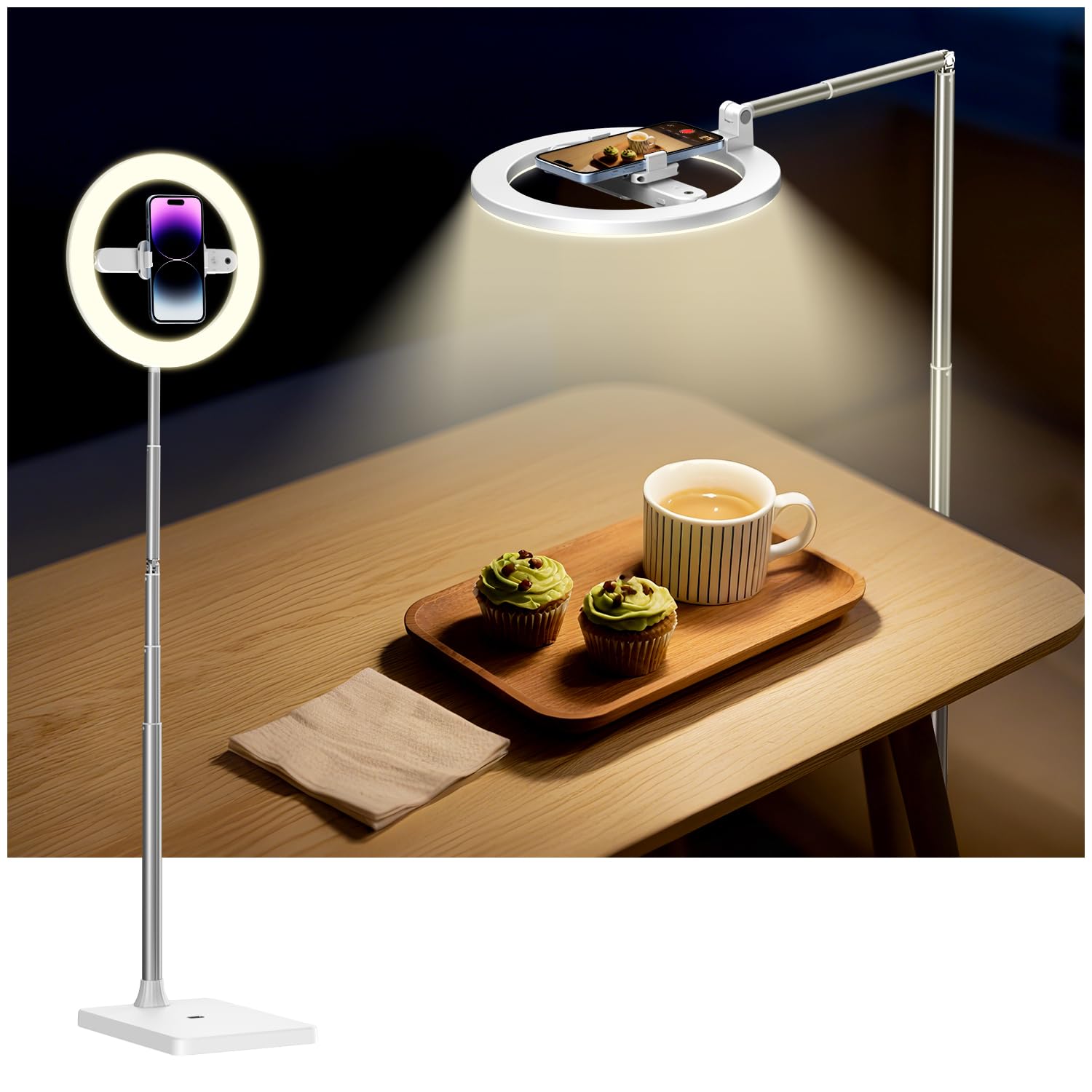 yAyusi Wireless Ring Light with Tripod, Foldable Overhead Camera Stand with Rechargeable Ring Light 174cm for Video Recording, Photography, Live Stream, TikTok, YouTube - Image 1