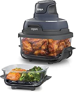 Ninja CRISPi Portable Oil-Free Fryer, 3.8L, 4-in-1: Oil-free Frying, Roasting, Keep Warm, Stirring, Compact Design, 2 Containers with Lids, 1700W, Grey FN101EUGY - Image 1