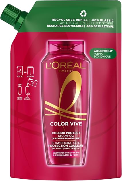 L'ORÉAL PARIS - Eco-Recharge Shampoo for Coloured or Highlighted Hair - Enriched with Peony and UV Filter - Colour Protection Up to 10 Weeks - Elseve Color-Vive - 500 ml - Image 1