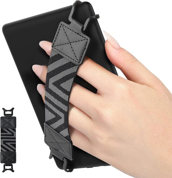 MoKo Security Wrist Strap for 6-8 inch Kindle eReaders Fire Tablet - Kobo/Voyaga/Sony Kindle E-Book Tablet, High Elastic Strap Versatile Lightweight Non-Slip Stand, Black - Image 1