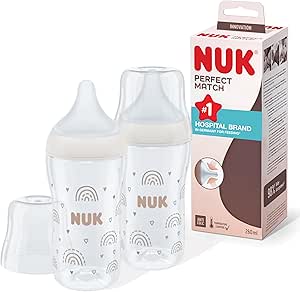 Nuk Perfect Match Bottle Set | 3+ Months | Fits Baby's Palate | Temperature Control | Anti-Colic Vent | 260ml | BPA Free | Silicone M Nipple | Rainbow | 2 pcs - Image 1