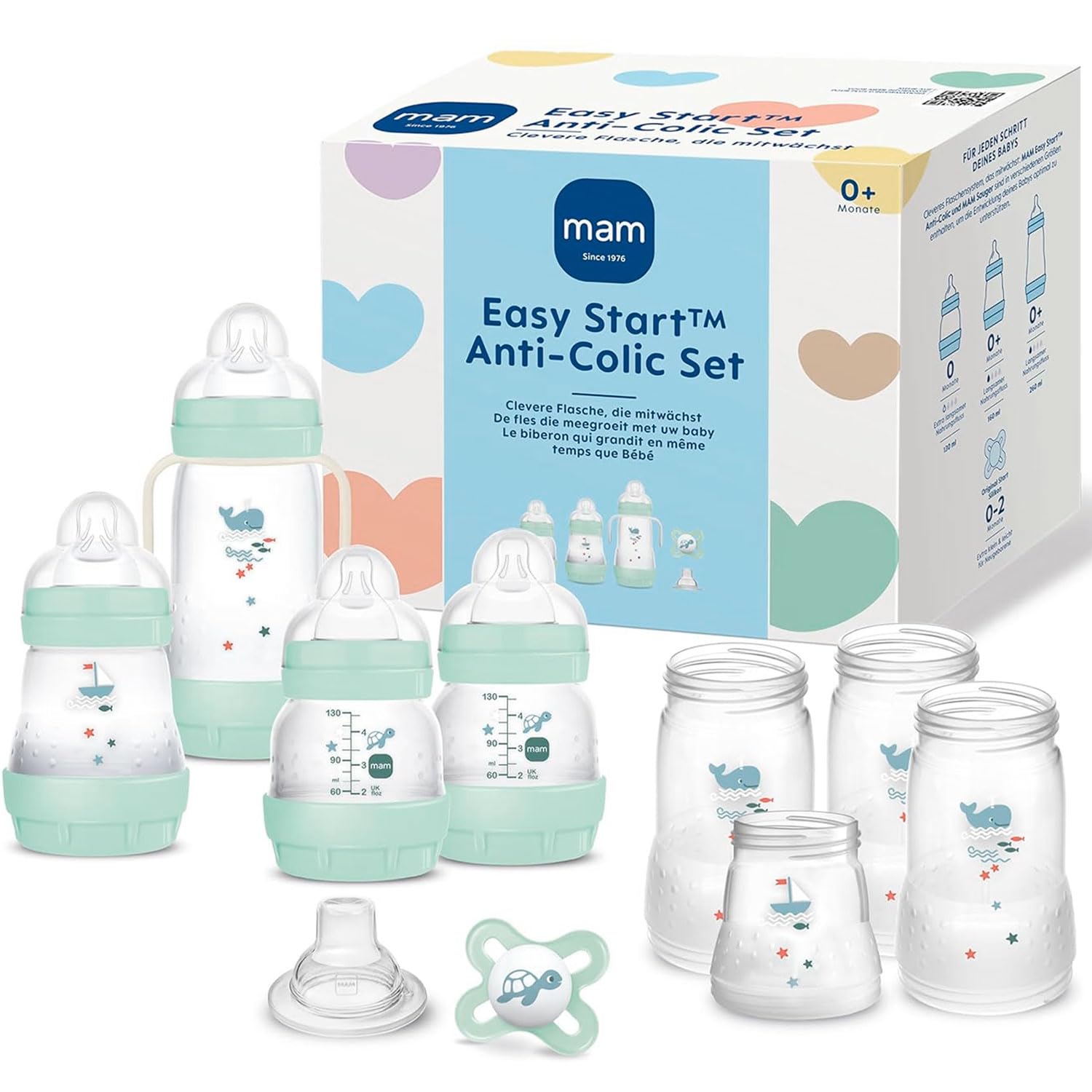 MAM Easy Start Starter Kit 0+, Unique Anti-Colic Self-Sterilising Anti-Colic, Blue-Beige - Image 1