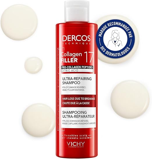 Vichy, Dercos, Collagen 17 Ultra-Repair Shampoo, Anti-Breakage & Total Repair, Reinforced Fiber, Volume & Flexibility of Hair, 200 ml - Image 1