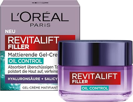 L'Oréal Paris Revitalift Filler Oil Control Mattifying Gel Cream - Face Cream with Hyaluronic Acid and Salicylic Acid for Oily Skin 50ml - Image 1