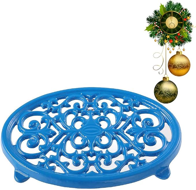Le Creuset Round Cast Iron Trivet for Hot Dishes and Pots Countertop Regular Blue - Image 1