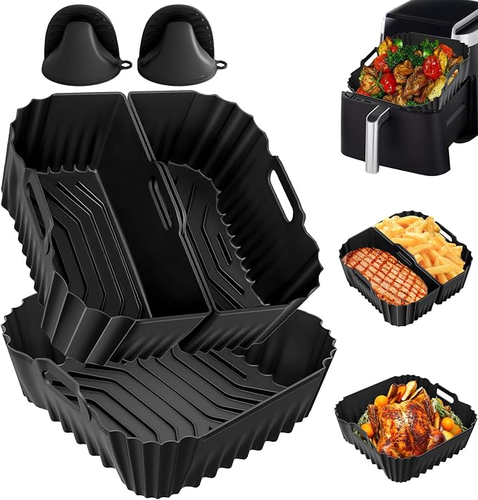 Air Fryer Silicone Mould for Ninja AF140EU 4.7L Pro Deep Fryer, 5 Pieces Reusable Square Fryer Mould for Ninja AF180EU 6.2L Silicone Liners for Foodi Max 2 Compartments - Image 1