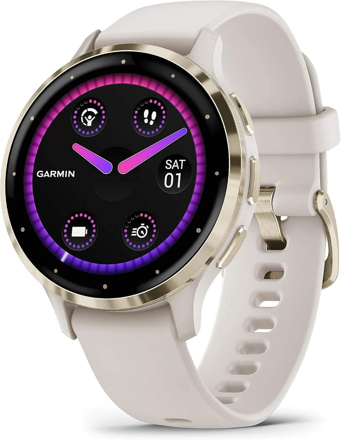 Garmin Venu 3S - Montre connectée GPS Sport et santé - Soft Gold avec Bracelet Ivoire - Image 1