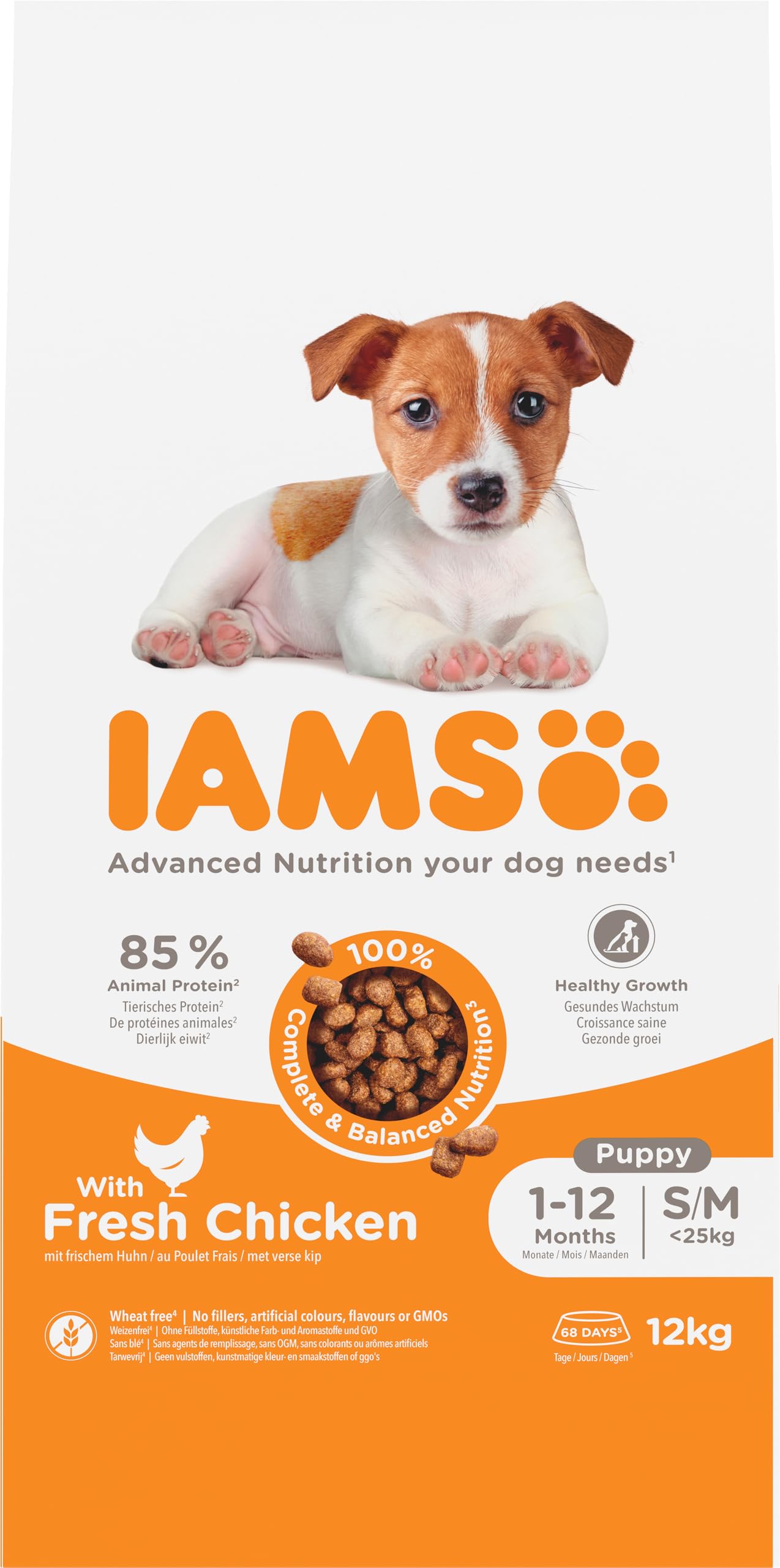 IAMS Dry Food for Small and Medium Puppies with Fresh Chicken, 12 kg - Image 1