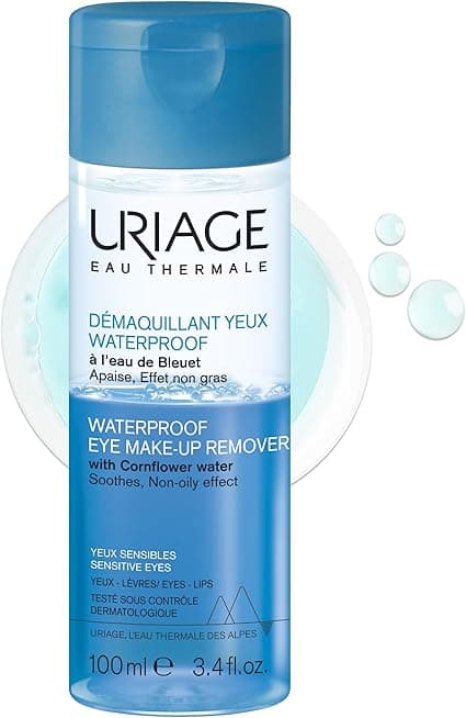 Uriage Waterproof Eye Makeup Remover with Cornflower Water - Gently Removes Mascara and Waterproof Makeup - Unscented - Ophthalmologically Tested - 100 ml