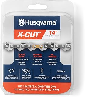 Husqvarna X-Cut S93G Chaîne de tronçonneuse de 35,6 cm, pas de 9,5 mm, calibre 1,27 cm, 52 maillons de rechange, pré-étirée et faible retour, gris - Image 1