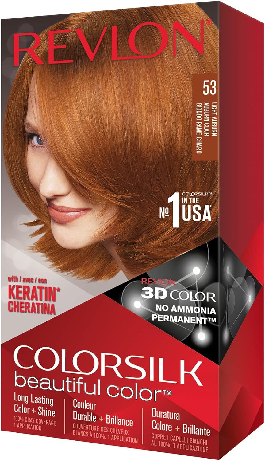 Revlon Colorsilk Beautiful Color, Coloration Permanente, Kératine et Acides Aminés de Soie, couvre 100% des Cheveux Blancs, 53 Auburn Clair - Image 1