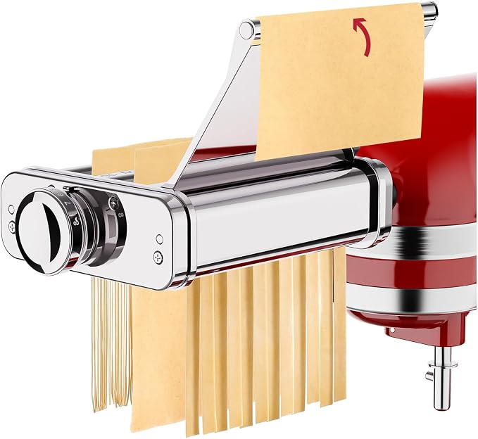 COFUN Acier Inoxydable Accessoires Machine à Pâtes pour KitchenAid, 3 en 1 Accessoire Laminoir pour KitchenAid Robot Pâtissier, Incl. Coupe-Spaghetti & Fettuccine, Rouleau Feuille à Pâtes, Guide pâtes - Image 1