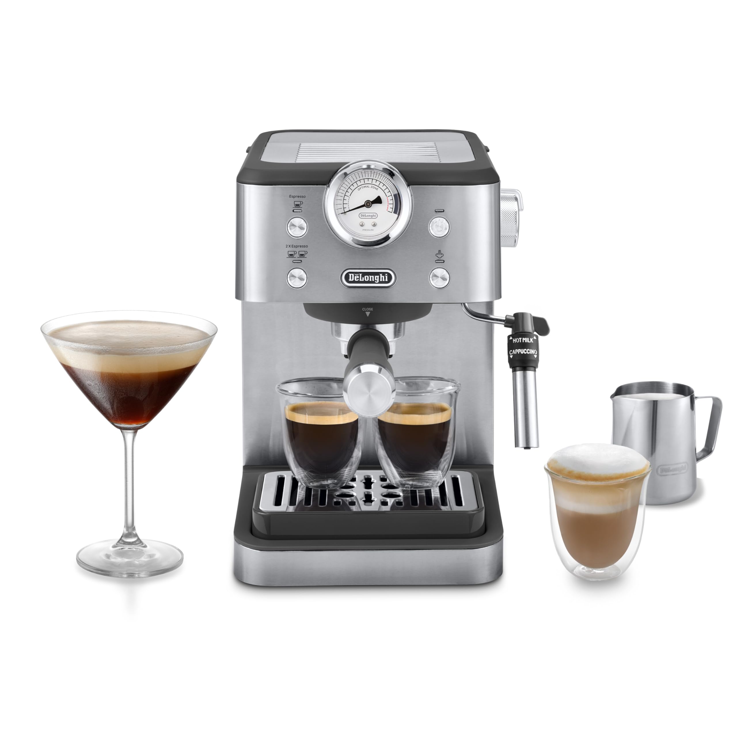 De'Longhi Linea Classic EM450.M Manual Coffee Machine with Steam Steam, Espresso Machine with Barista Pump, Cappuccino Nozzle, Double Wall Filter, 15 Bar, Cup up to 13 cm, Steel - Image 1