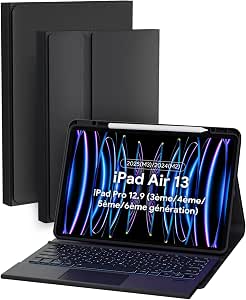 Doohoeek AZERTY Keyboard Case for iPad Air 13 2025(M3)/2024(M2), iPad Pro 3rd/4th/5th/6th Generation 12.9 Inch, Bluetooth Wireless Backlit Folio Keyboard with Multi-Touch Trackpad, AZERTY - Image 1