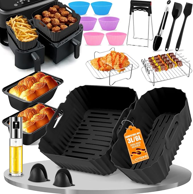 Accessoires Airfryer pour Philips Airfryer Dual Basket 3000 Series - Air Fryer Accessories Comprend un moule en silicone, une grille, des moules à pain, des pinces de cuisine, un spray d'huile, etc - Image 1