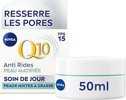 NIVEA Q10 Tightened Pores Day Care SPF 15 (1x50 ml), anti-wrinkle cream enriched with Q10 Pure, anti-aging & anti-shine cream, mattifying face care for combination to oily skin - Image 1