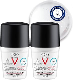 Vichy Homme, Déodorant Anti-Transpirant 48H, Roll-on, Anti-Traces, Sans Alcool, Hypoallergénique, Tous Types de Peau, 2 x 50ml - Image 1