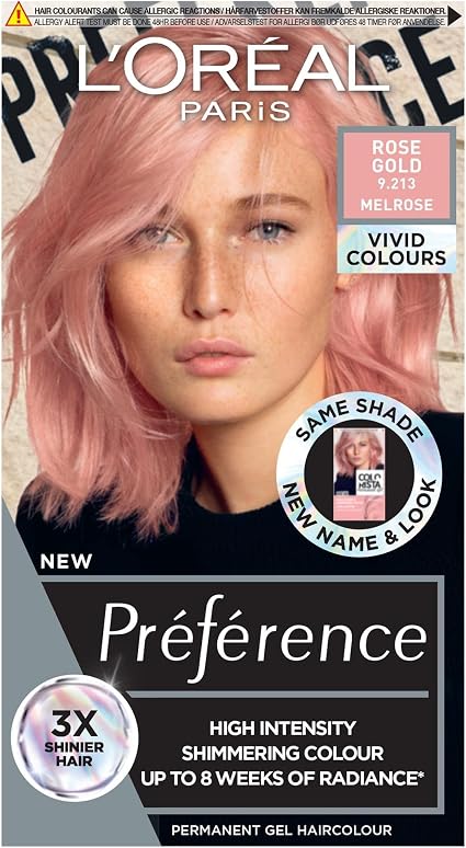 L'Oreal Paris Permanent Hair Color, Long-Lasting Shine and Intense Colour, Up to 8 Weeks, Preference Vivids (Colorista), 9.214 Rose Gold, 1 Pack - Image 1
