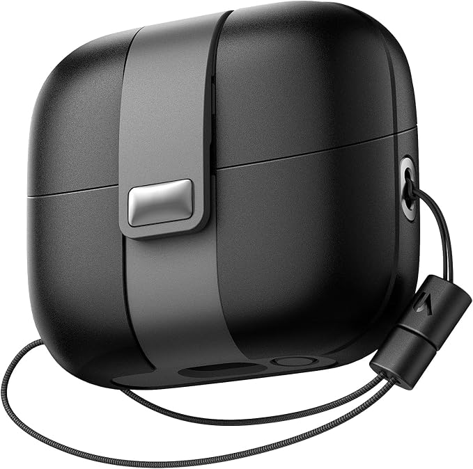 SURITCH Case Compatible with Samsung Galaxy Buds 3 Pro/Buds 3 (2024), Magnetic Lock Anti-Shock Protective Cover for Headphones with Cleaning Kit and Hanging Lanyard (Black) - Image 1