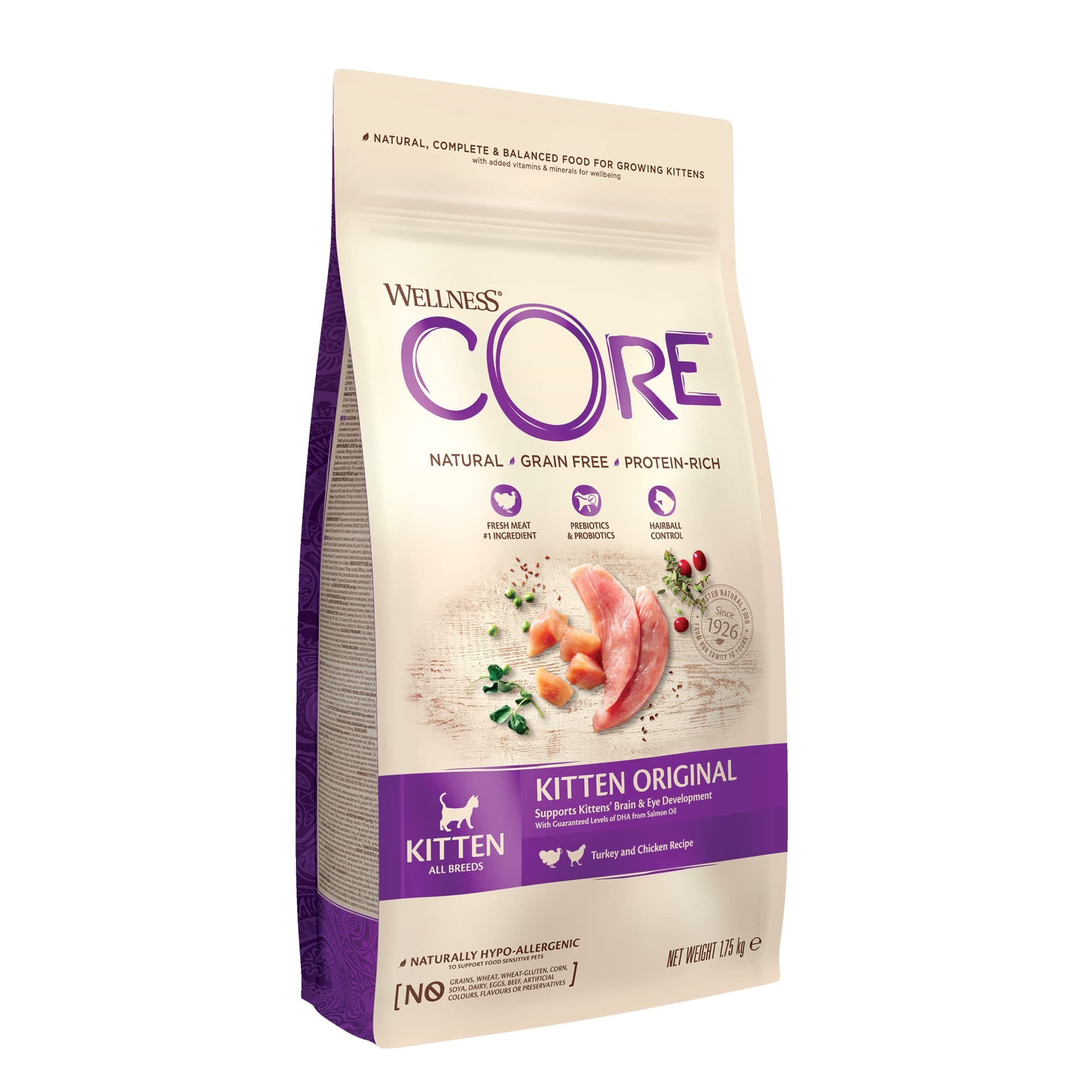 Wellness CORE Kitten 1.75 kg, Chicken/Turkey – Cereal Free, Natural, Hypoallergenic, High Protein, High Meat Content, Eye & Brain Develop