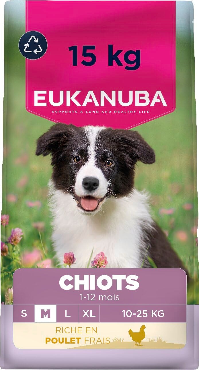 EUKANUBA Life Care Medium Breed Puppy Food 1 to 12 Months, Rich in Fresh Chicken, Optimal Growth - DHA, Calcium, Omega 3&6, FOS Prebiotics, No Dyes, Artificial Flavours or GMOs - 15kg - Image 1