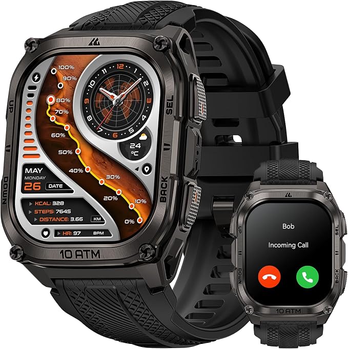 KOSPET Tank M4 Men's Smartwatch, Stainless Steel, GPS & Offline Maps, Waterproof 10ATM (45M Diving), 50 Day Battery, 24/7 Health Monitoring, Bluetooth Calls, Android & iOS Compatible - Image 1
