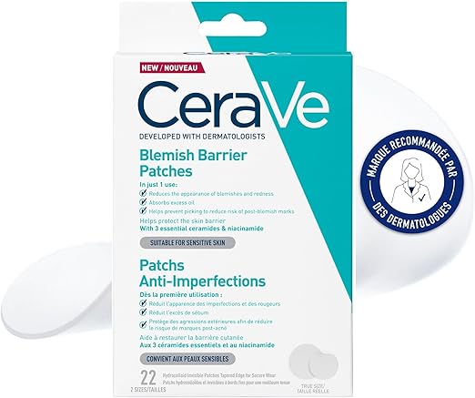 CeraVe - Anti-Blemish Button Patch - Invisible - Results in 3H - Reduces Excess Oil - Hydrocolloid Technology - Thin Edge, Better Hold - 2 Sizes (10 & 12mm) - Pimple Patch x22 - Image 1