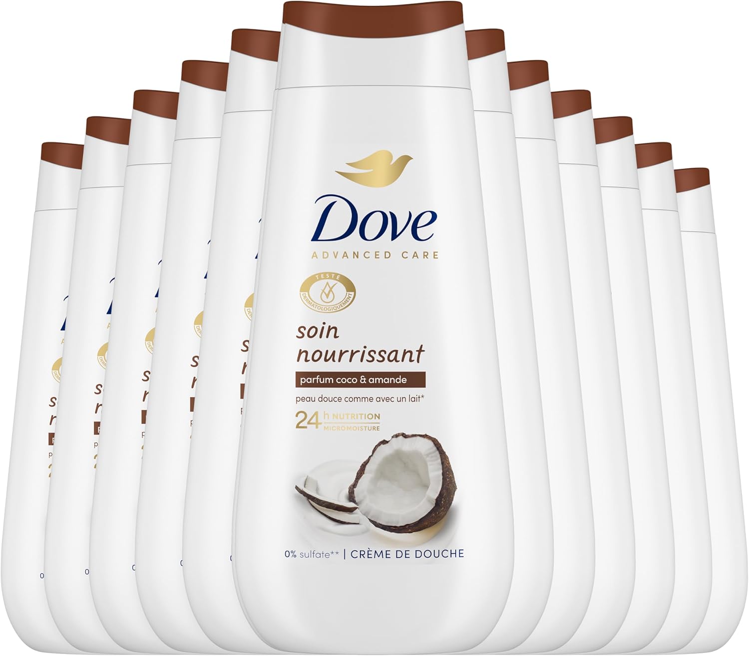 DOVE - Advanced Coconut and Almond Shower Cream - Nourishing care - Dermatologically tested - Soft skin sensation for 24 hours (pack of 12x225ml) - Image 1