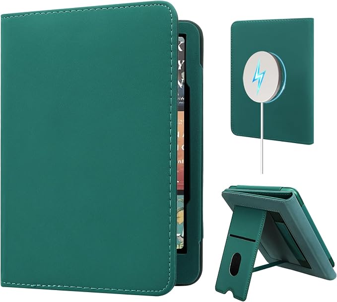 Kindle Paperwhite 12th Generation 2024 Case with Wrist Strap Compatible with iPhone MagSafe, for Samsung/Belkin/Anker Wireless, Auto Wake, Jade - Image 1