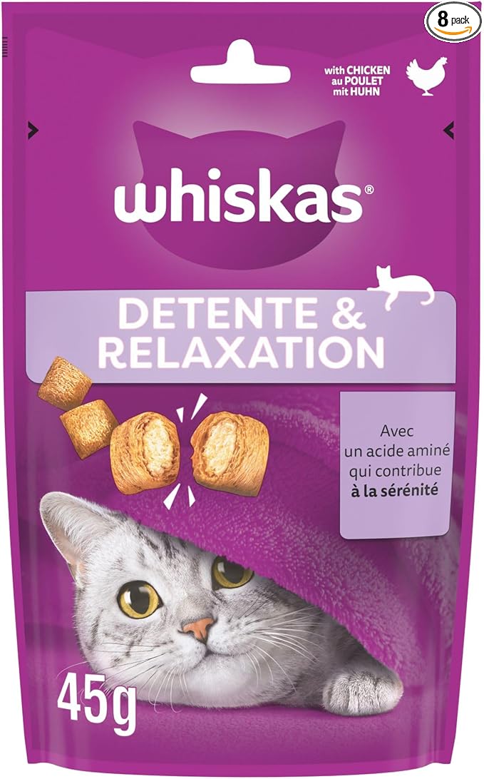 WHISKAS Relax Unwind Relaxation - Chicken Treats Complementary Food for Adult Cats - 8 Packs of 45 g - Image 1