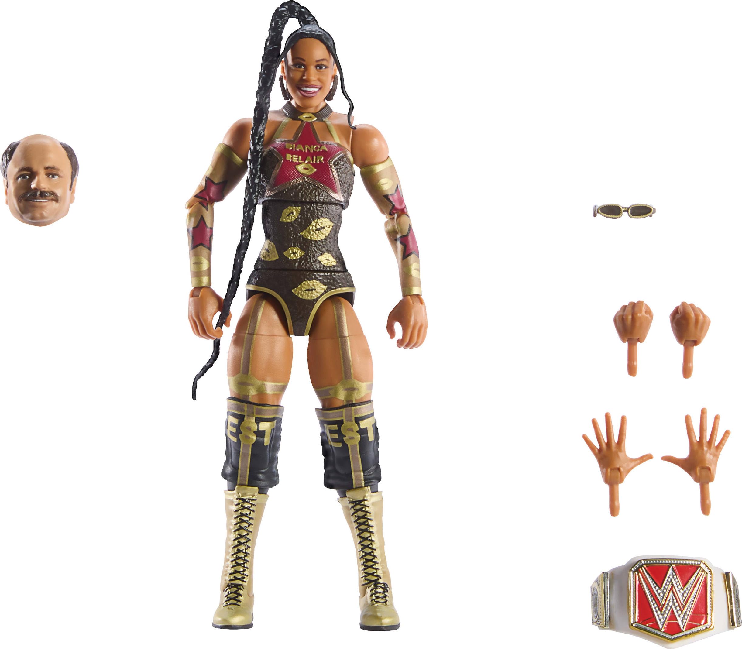 WWE Mattel Elite Collection Premium Action Figure and Accessories Live Event Bianca Belair Wrestlemania with Howard Finkel Build-A-Figure Parts - Image 1