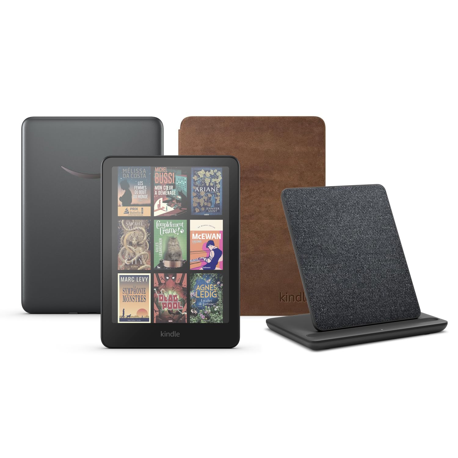 Kindle Colorsoft Signature Edition (32 GB) sans publicité, une housse en cuir Amazon Premium et une station de chargement sans fil Made for Amazon - Image 1
